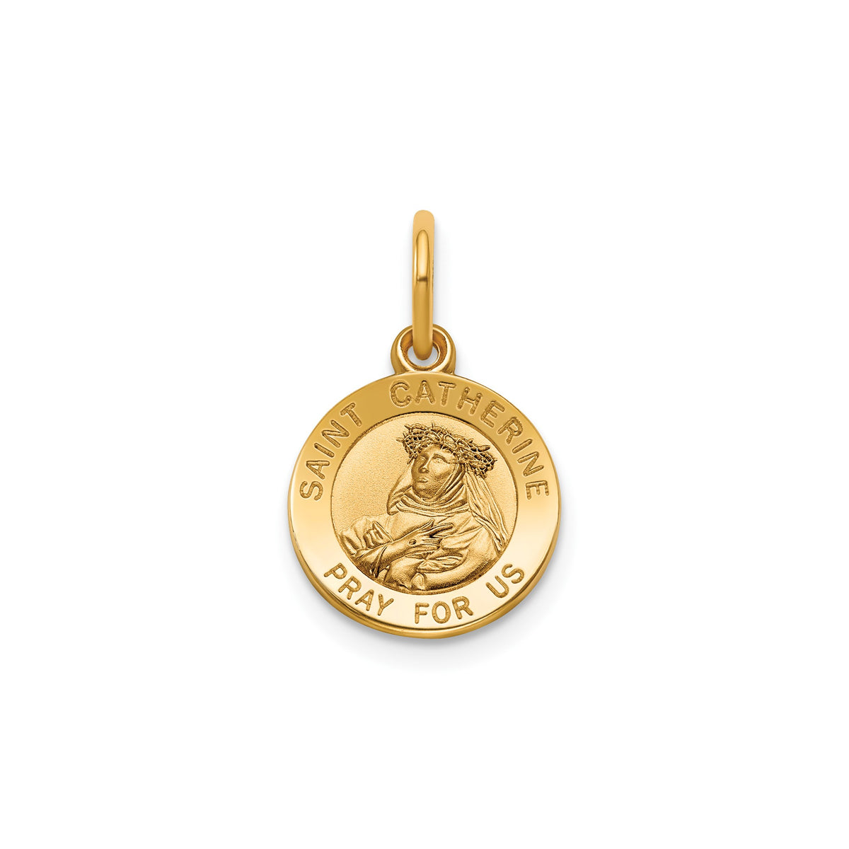 Round St. Catherine Medal in 14K Yellow Gold, 11.5mm - Sophia Jewelers