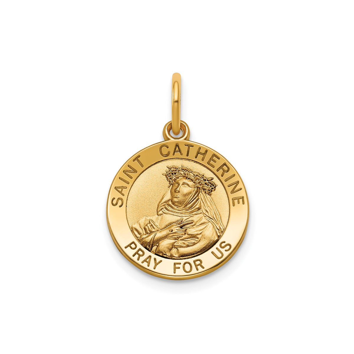 Round St. Catherine Medal in 14K Yellow Gold, 14.5mm - Sophia Jewelers Main image