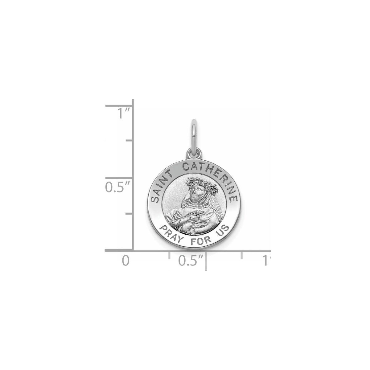 Round St. Catherine Medal in Sterling Silver, Satin - Sophia Jewelers