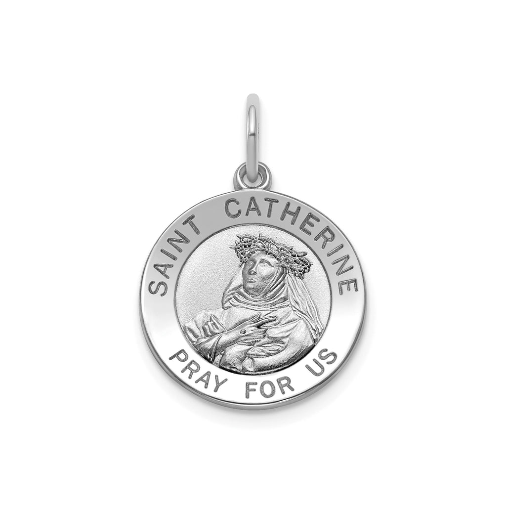 Round St. Catherine Medal in Sterling Silver, Satin - Sophia Jewelers