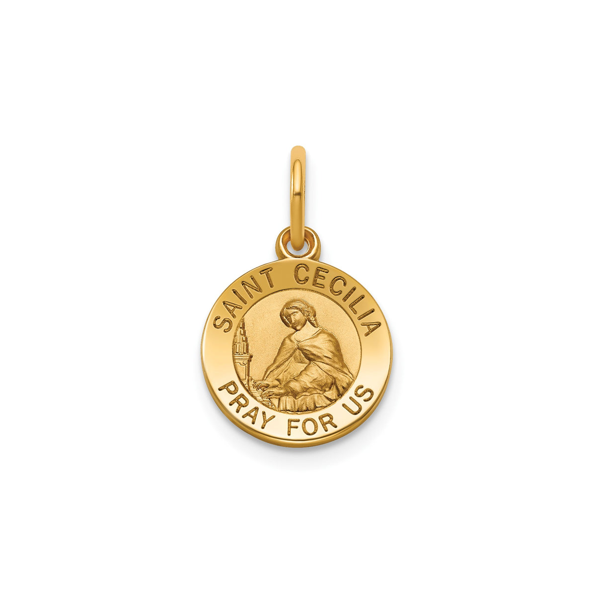 Round St. Cecilia Medal in 14K Yellow Gold, 11.5mm - Sophia Jewelers