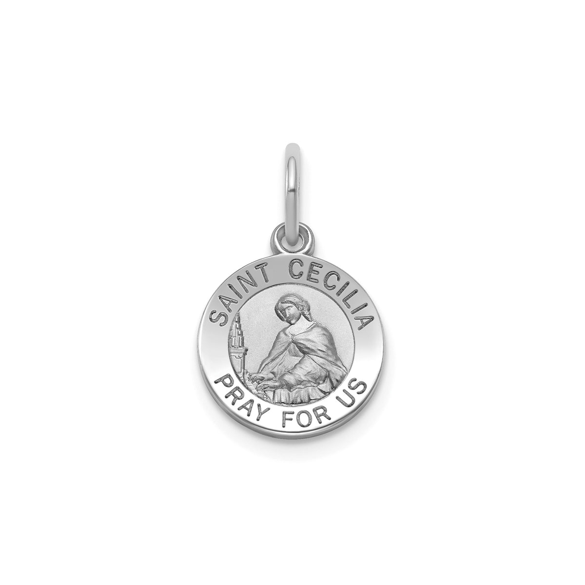 Round St. Cecilia Medal in Sterling Silver, Satin - Sophia Jewelers Main image