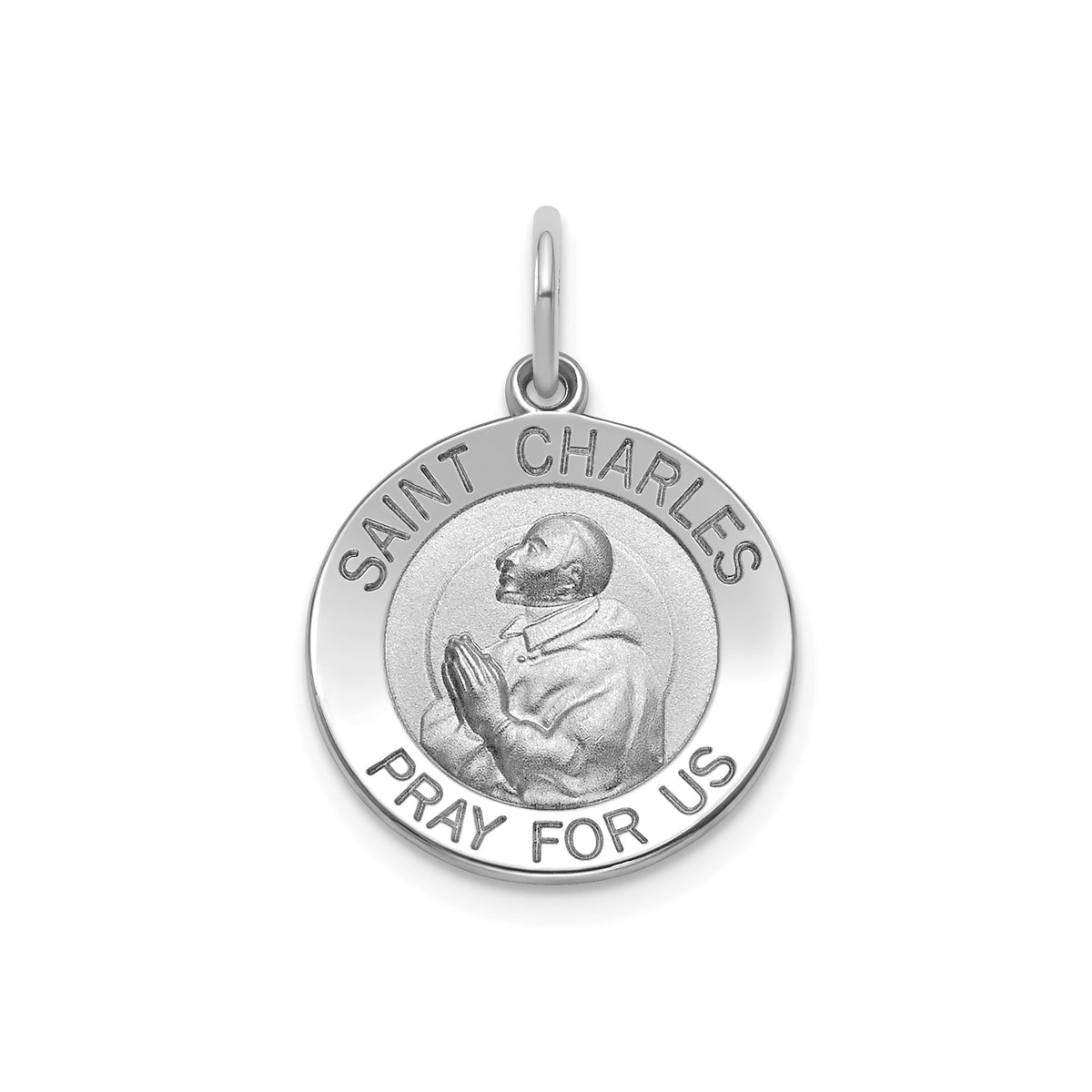 Round St. Charles Medal in Sterling Silver, Satin - Sophia Jewelers Main image