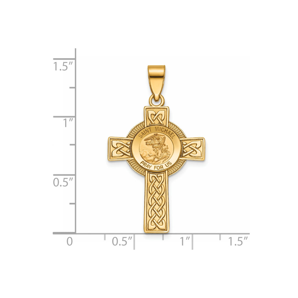 St. Michael Cross Pendant in 14K Yellow Gold, 30x22mm - Sophia Jewelers