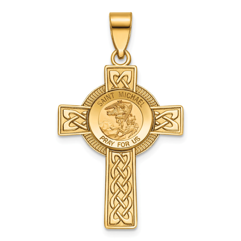 St. Michael Cross Pendant in 14K Yellow Gold, 30x22mm - Sophia Jewelers