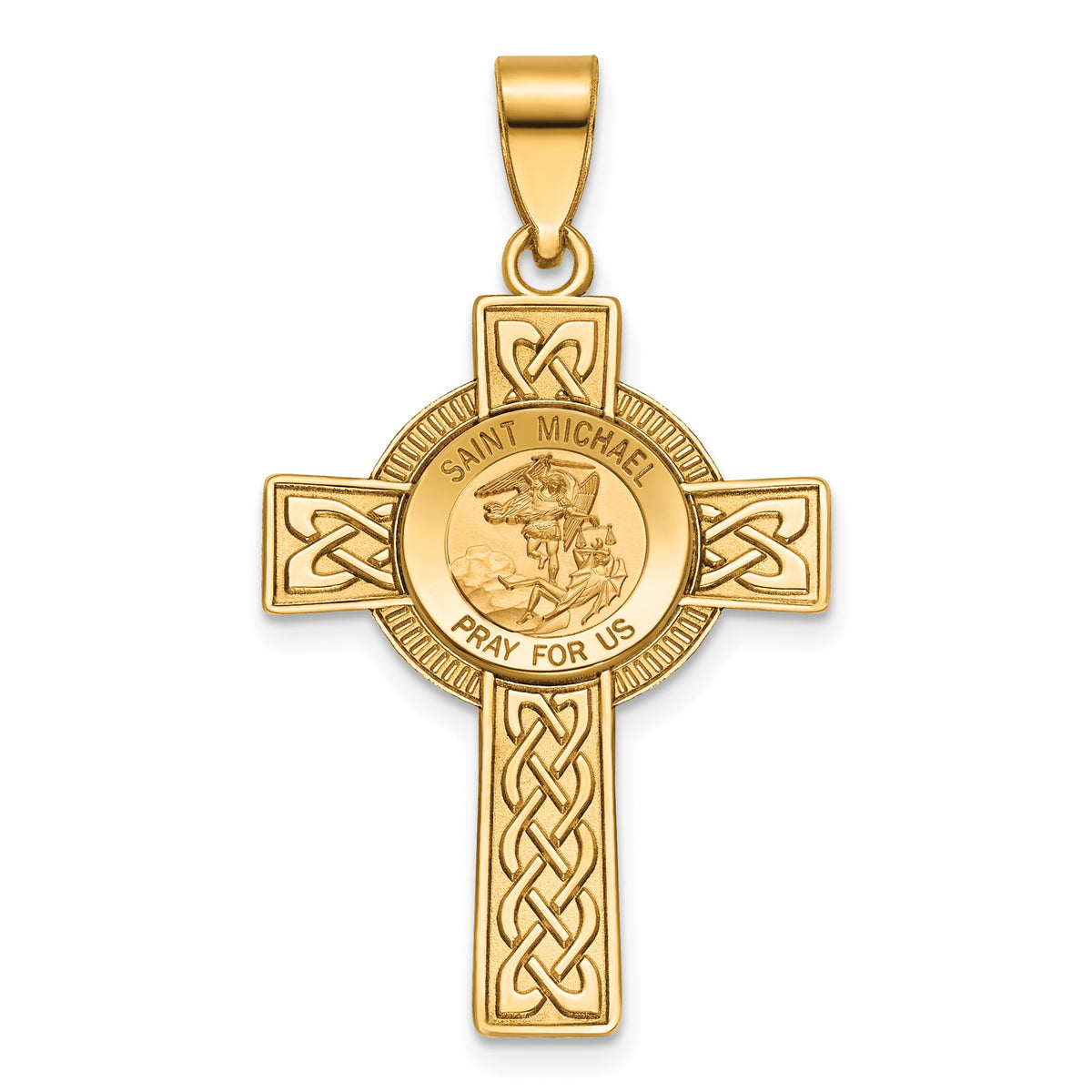 St. Michael Cross Pendant in 14K Yellow Gold, 30x22mm - Sophia Jewelers