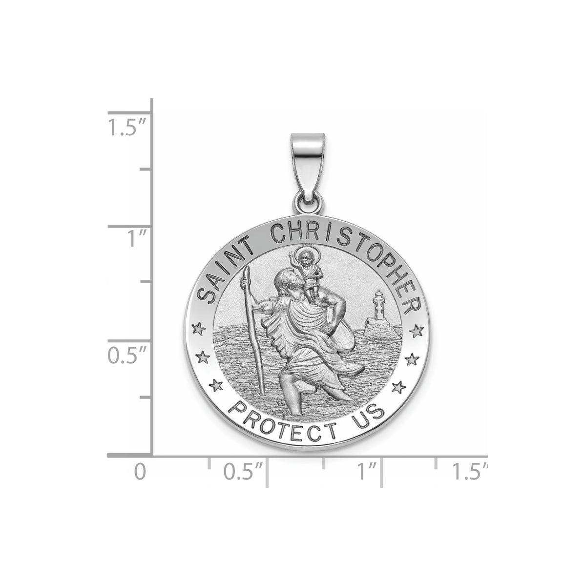Round St. Christopher Medal in Sterling Silver, 27mm Satin - Sophia Jewelers