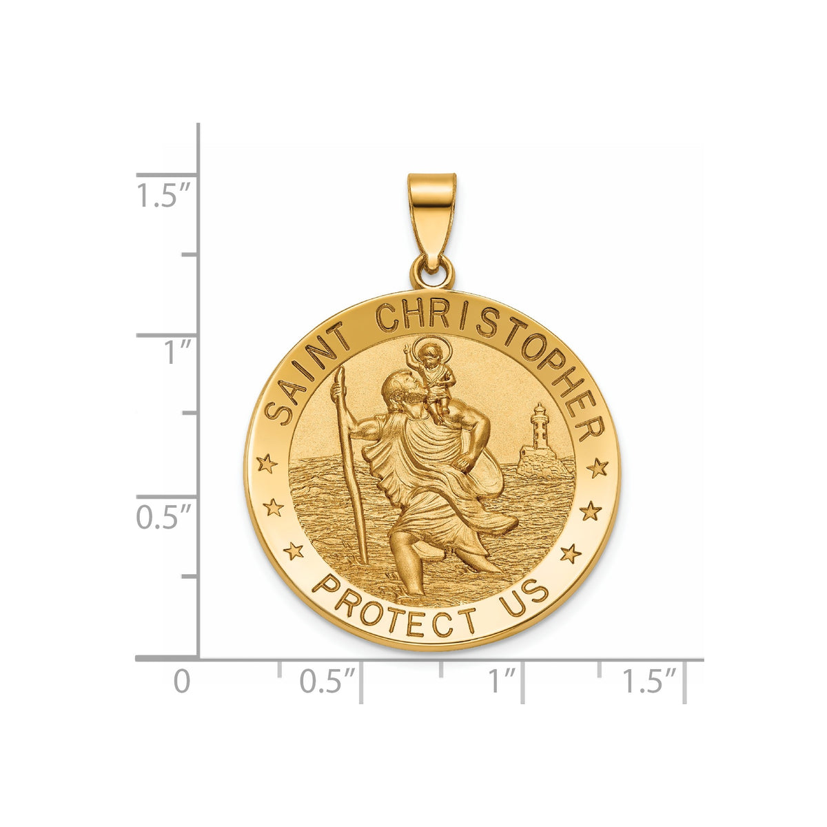 Round St. Christopher Medal in 14K Yellow Gold, 29mm - Sophia Jewelers