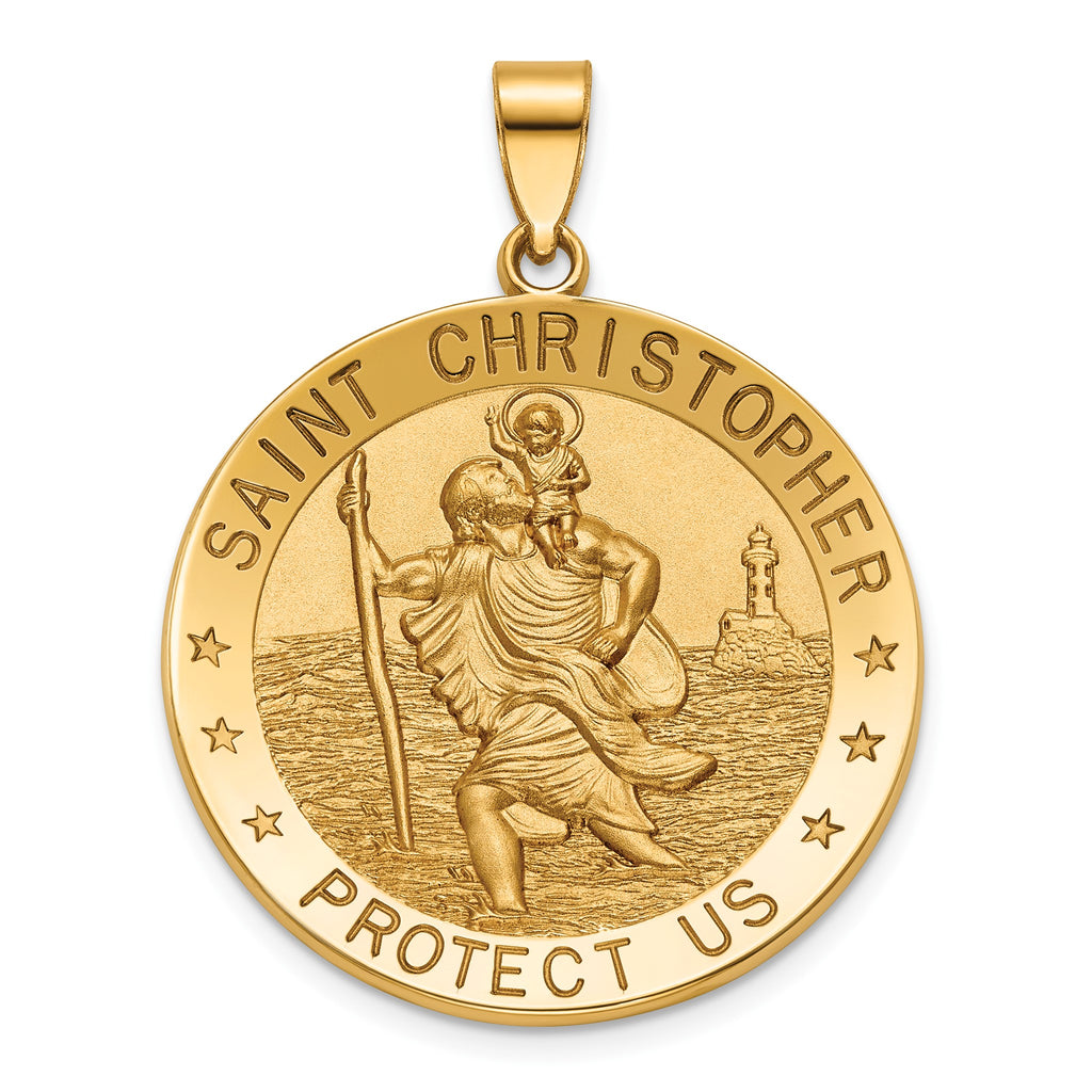 Round St. Christopher Medal in Gold-Plated Sterling Silver, 29mm - Sophia Jewelers