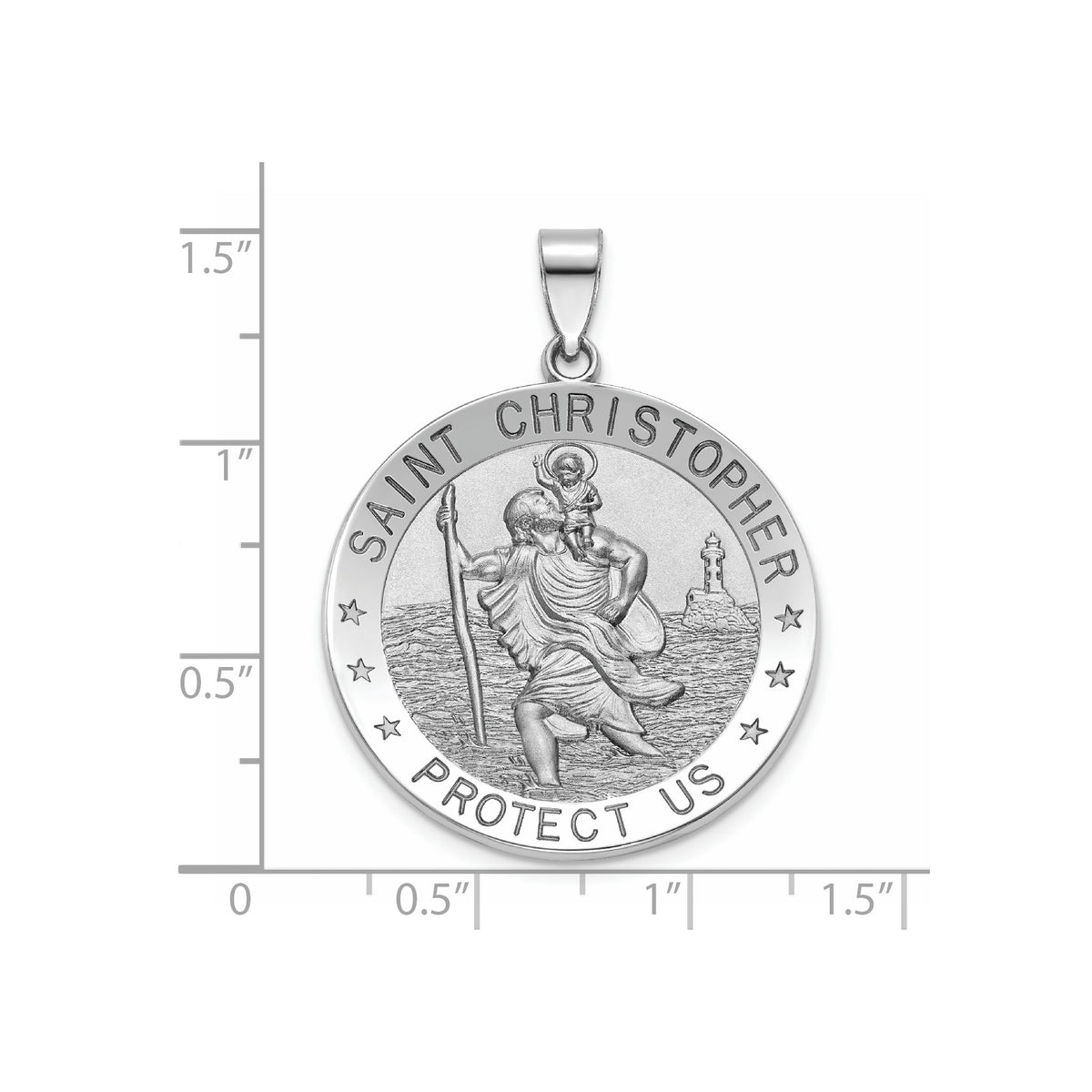 Round St. Christopher Medal in Sterling Silver, 29mm Satin - Sophia Jewelers