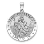 Round St. Christopher Medal in Sterling Silver, 29mm Satin - Sophia Jewelers