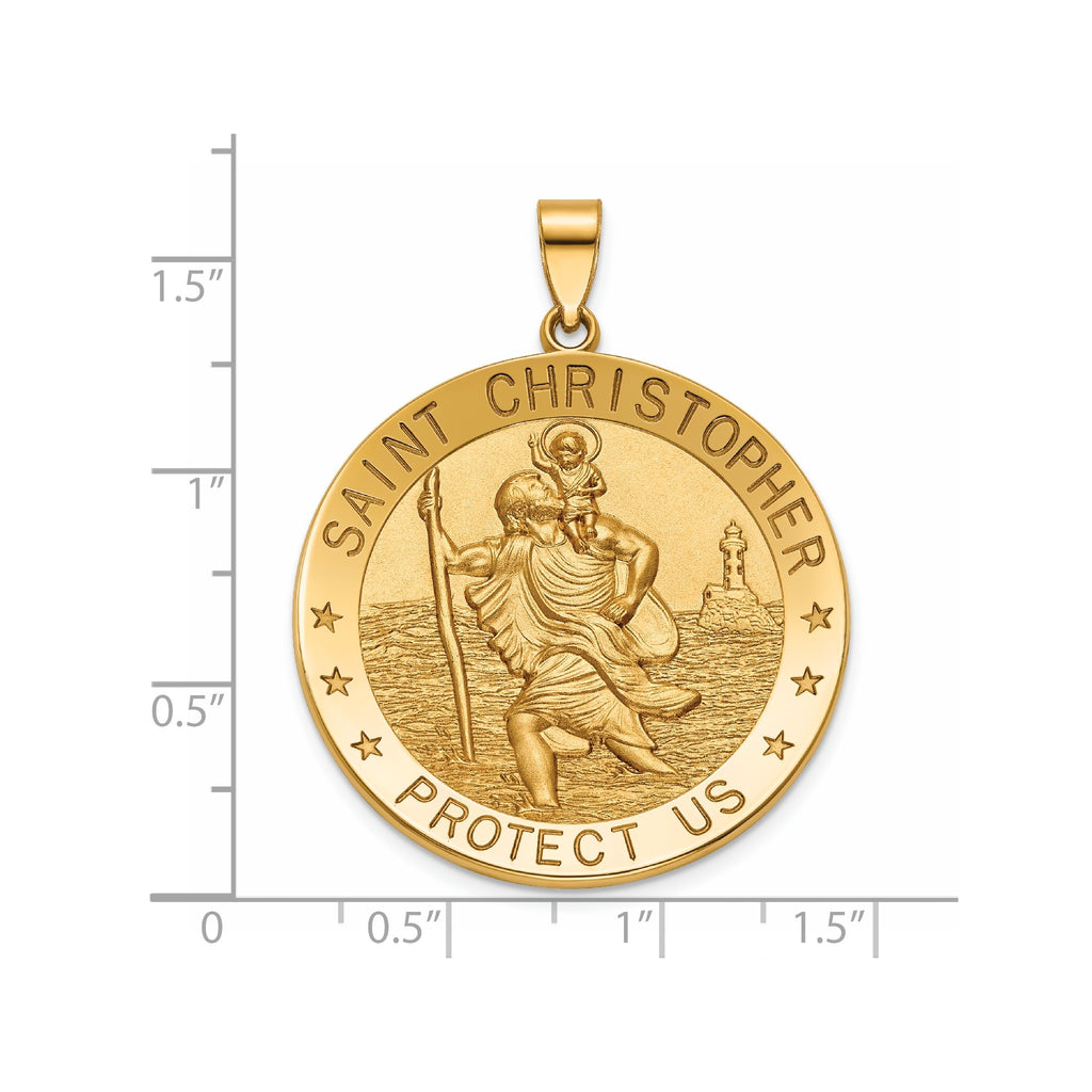 Round St. Christopher Medal in 14K Yellow Gold, 32.5mm - Sophia Jewelers