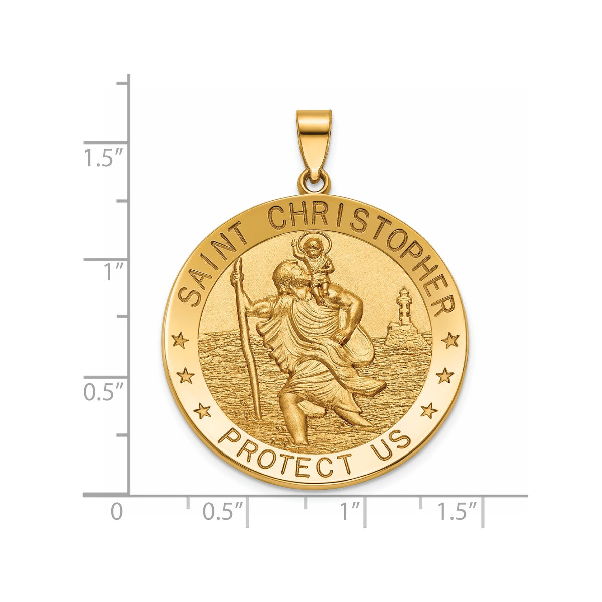 Round St. Christopher Medal in 14K Yellow Gold, 32.5mm - Sophia Jewelers
