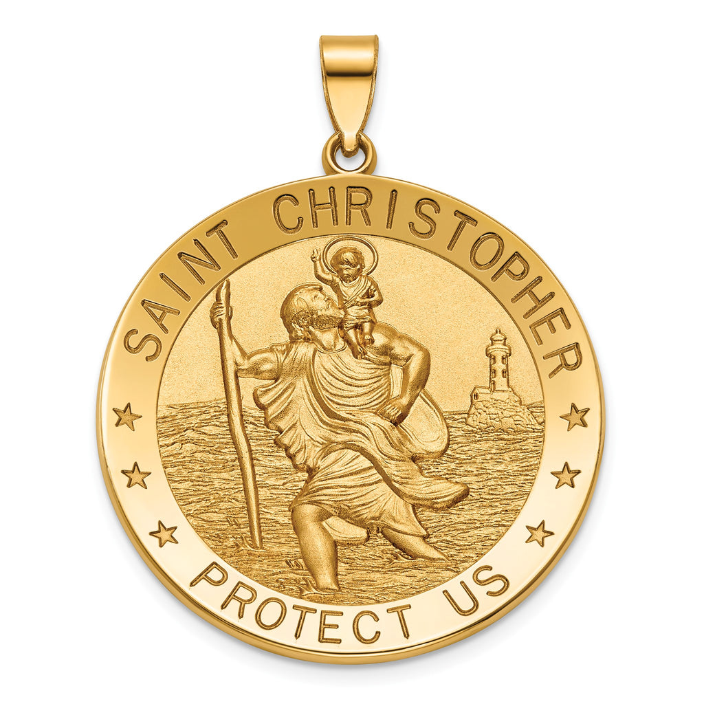 Round St. Christopher Medal in 14K Yellow Gold, 32.5mm - Sophia Jewelers