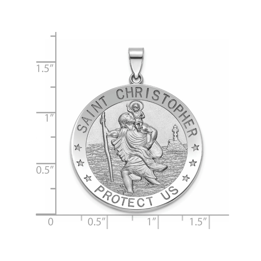 Round St. Christopher Medal in Sterling Silver, 32.5mm Satin - Sophia Jewelers