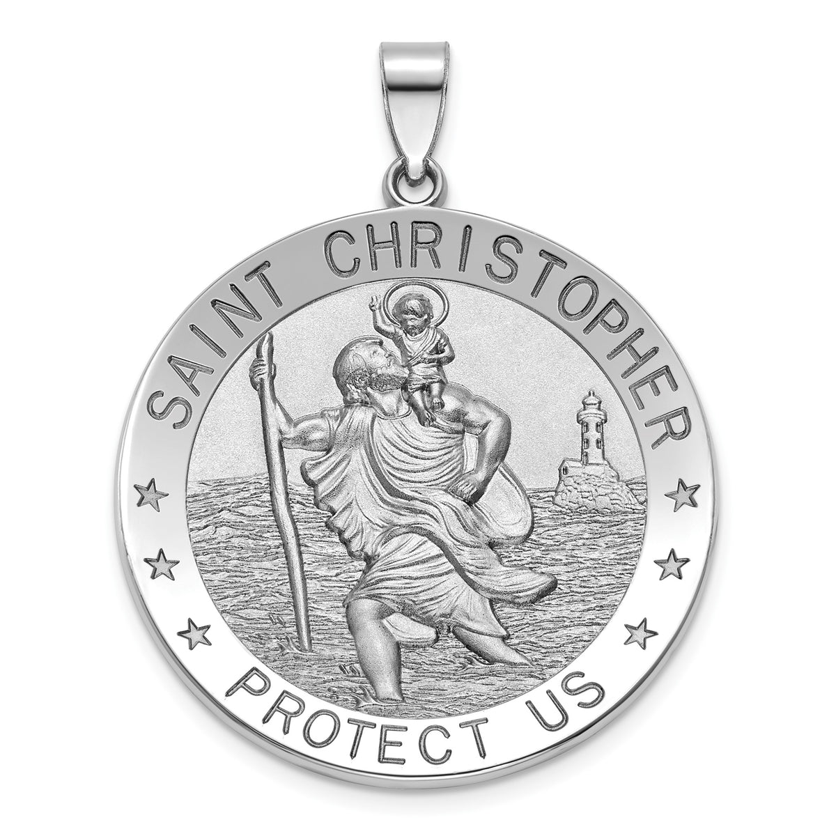 Round St. Christopher Medal in Sterling Silver, 32.5mm Satin - Sophia Jewelers Main image