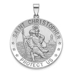 Round St. Christopher Medal in Sterling Silver, 32.5mm Satin - Sophia Jewelers
