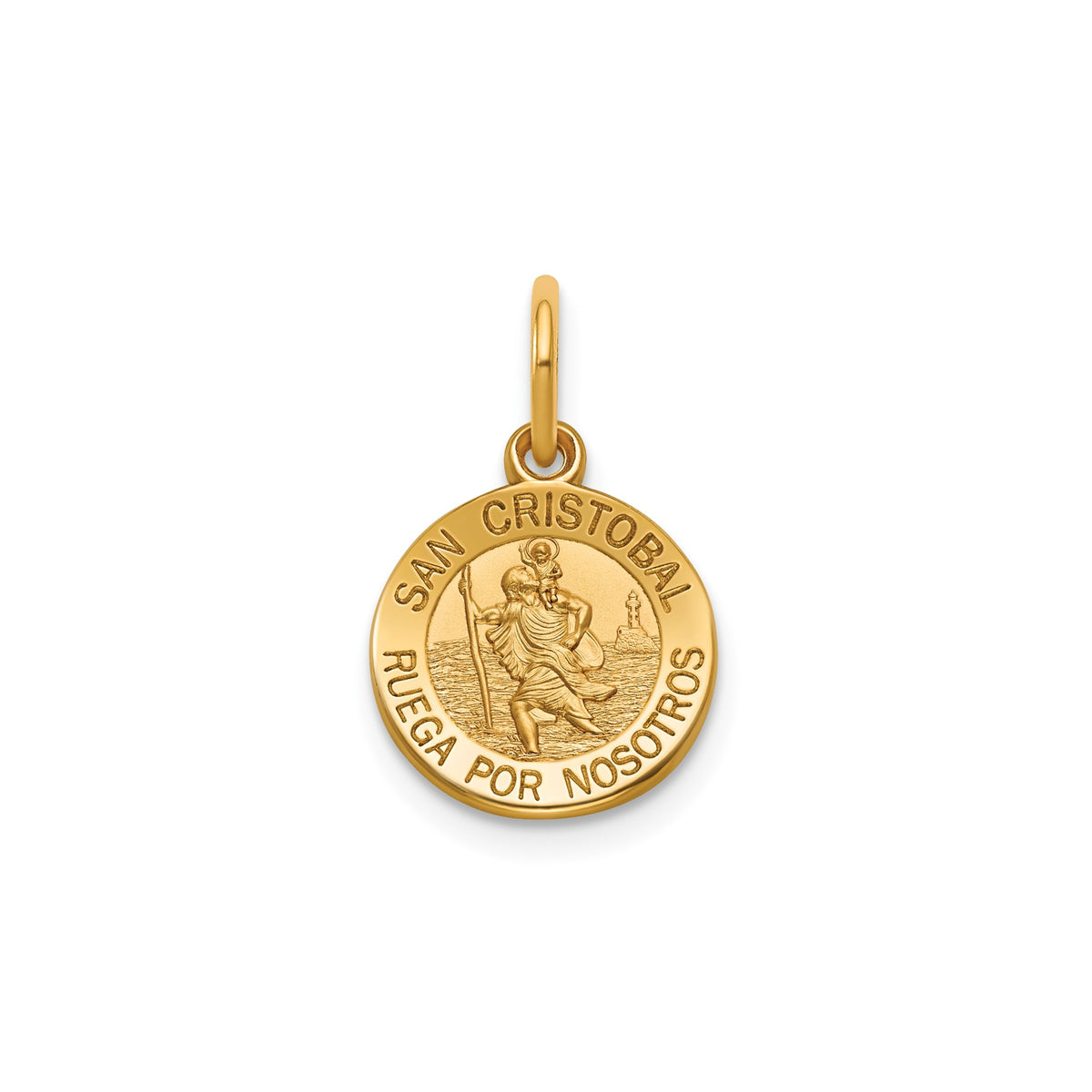 Round St. Christopher-Spanish Medal in 14K Yellow Gold, 11.5mm - Sophia Jewelers Main image