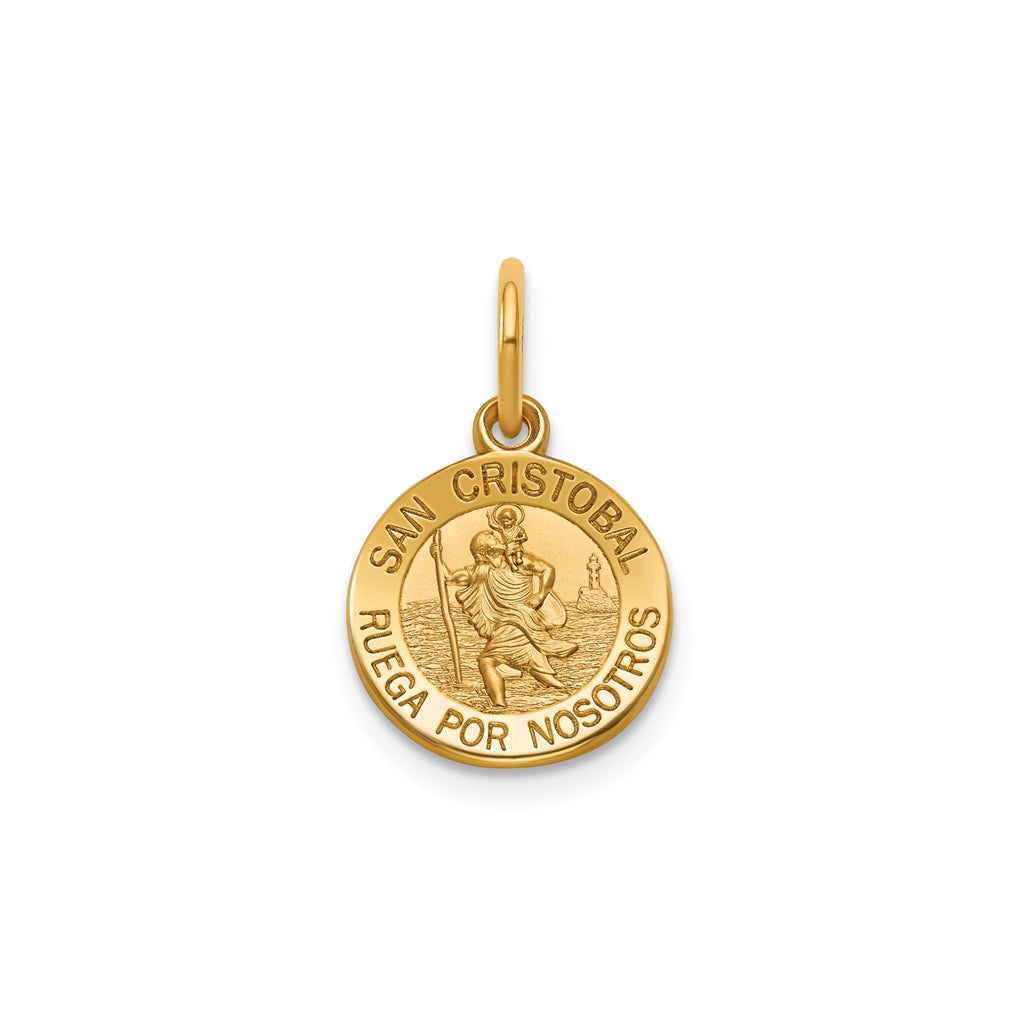 Round St. Christopher-Spanish Medal in 14K Yellow Gold, 11.5mm - Sophia Jewelers