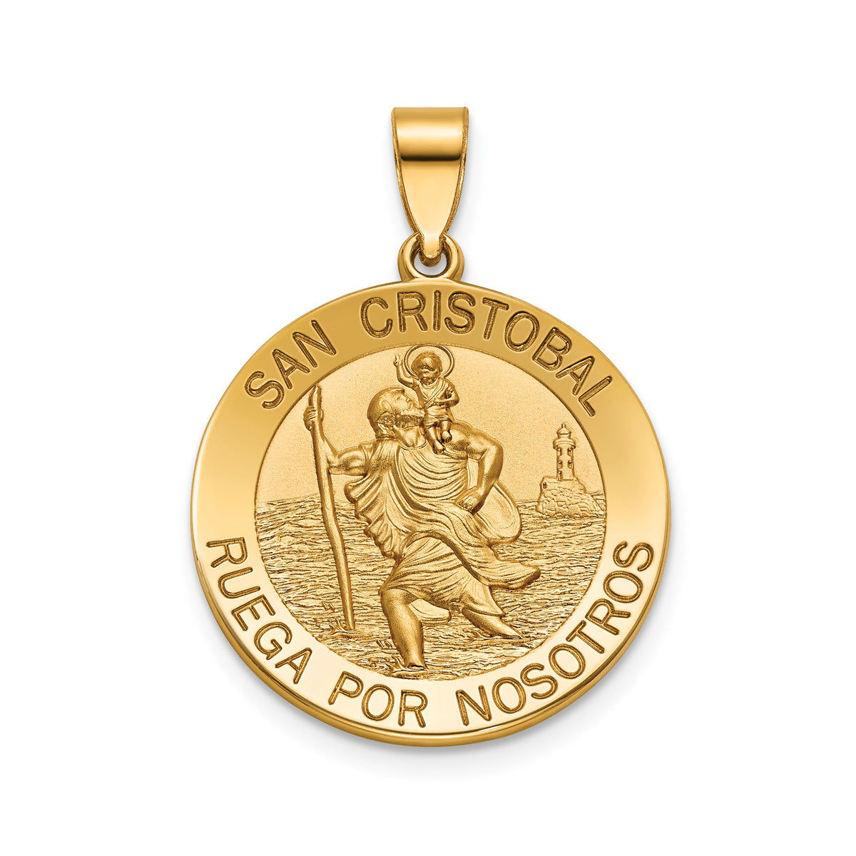 Round St. Christopher-Spanish Medal in 14K Yellow Gold, 20.25mm - Sophia Jewelers