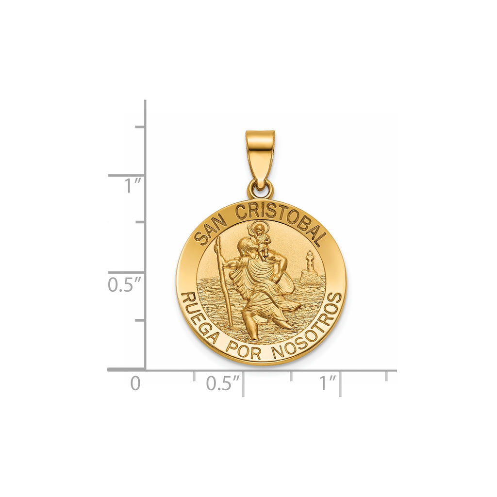 Round St. Christopher-Spanish Medal in 14K Yellow Gold, 22mm - Sophia Jewelers