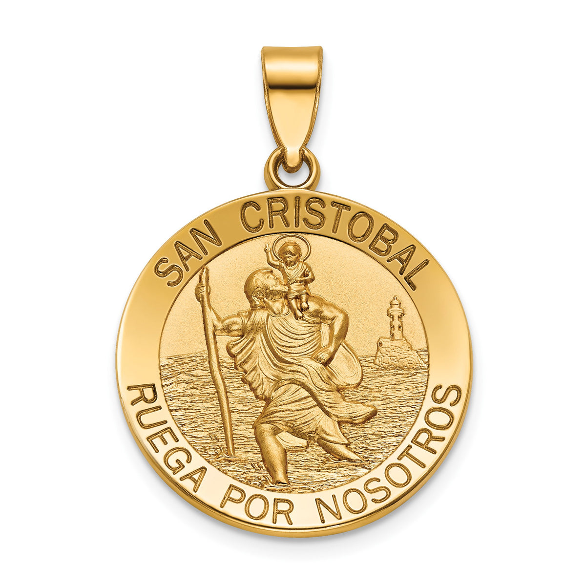 Round St. Christopher-Spanish Medal in 14K Yellow Gold, 22mm - Sophia Jewelers Main image