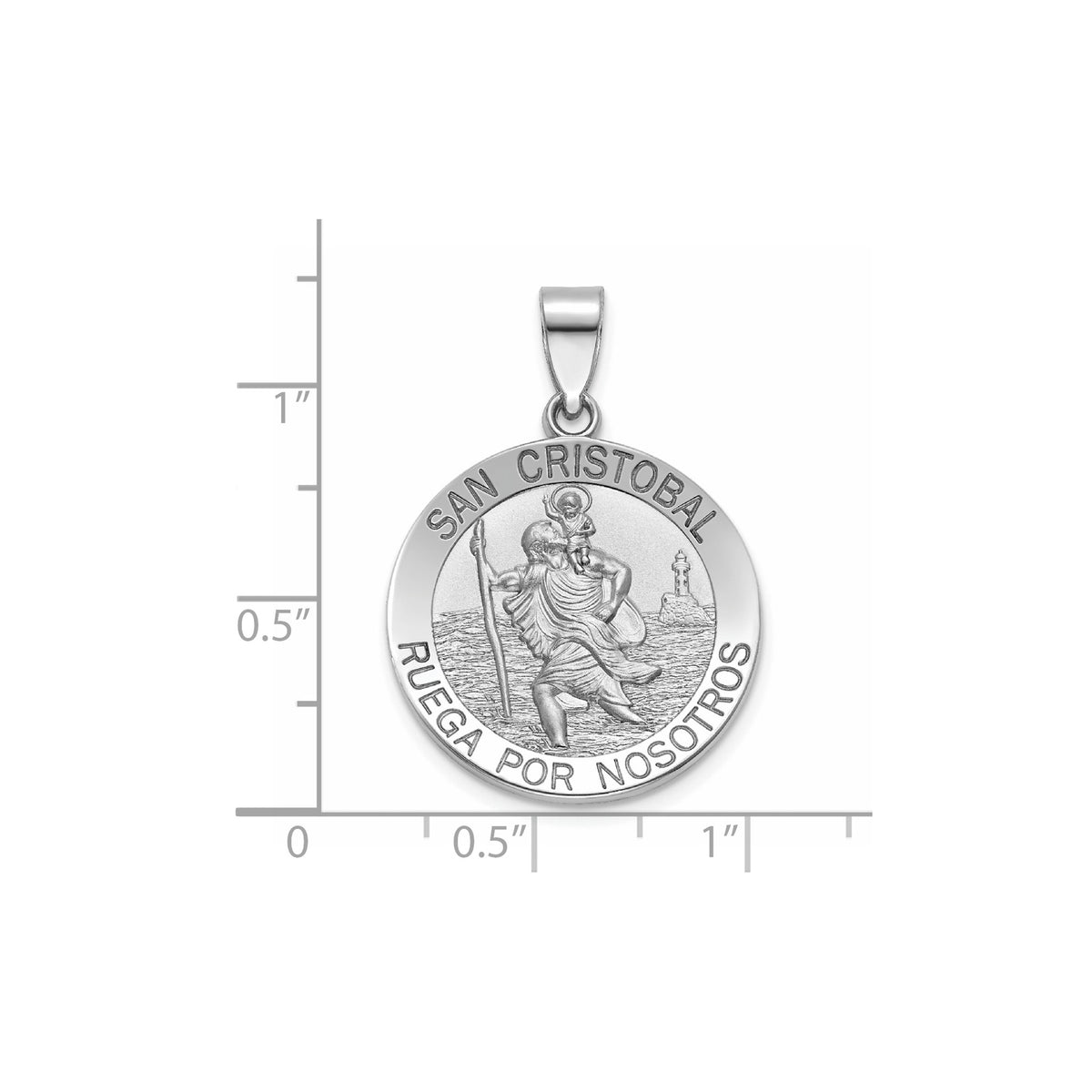 Round St. Christopher-Spanish Medal in Sterling Silver, 22mm Satin - Sophia Jewelers