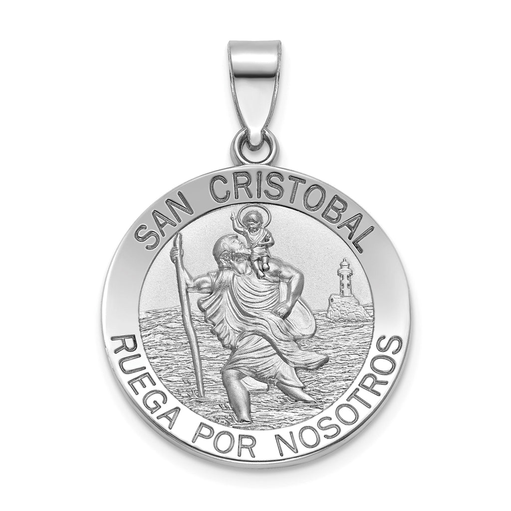 Round St. Christopher-Spanish Medal in Sterling Silver, 22mm Satin - Sophia Jewelers