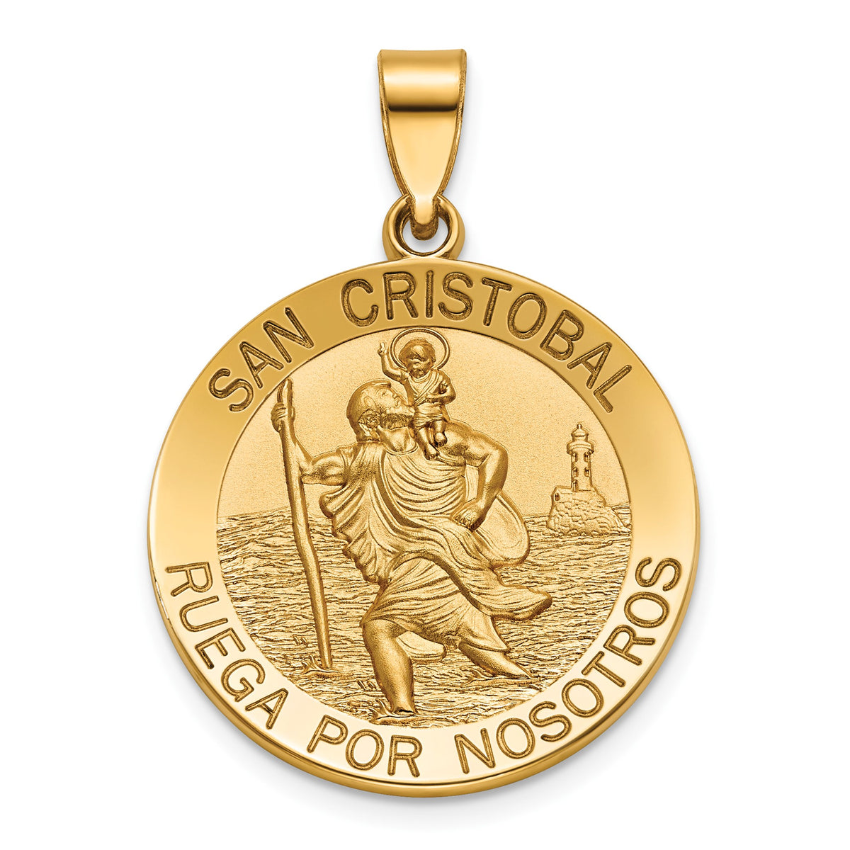 Round St. Christopher-Spanish Medal in 14K Yellow Gold, 23.5mm - Sophia Jewelers Main image
