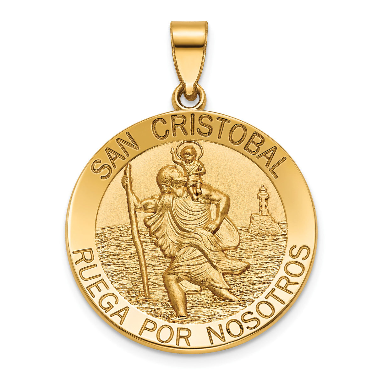 Round St. Christopher-Spanish Medal in 14K Yellow Gold, 25.25mm - Sophia Jewelers Main image