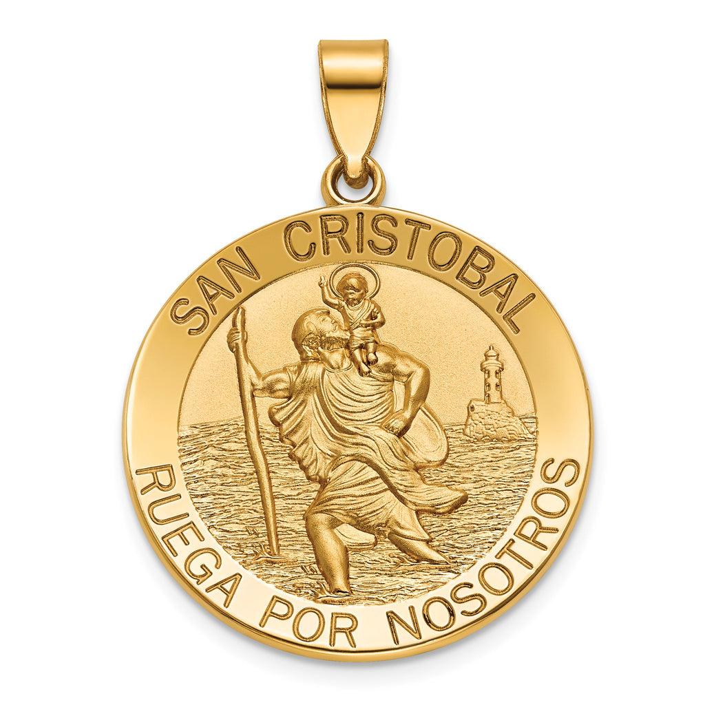 Round St. Christopher-Spanish Medal in 14K Yellow Gold, 25.25mm - Sophia Jewelers