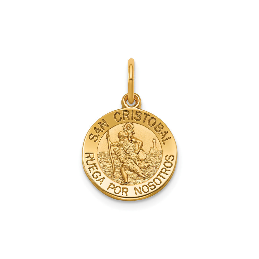 Round St. Christopher-Spanish Medal in 14K Yellow Gold, 13.25mm - Sophia Jewelers