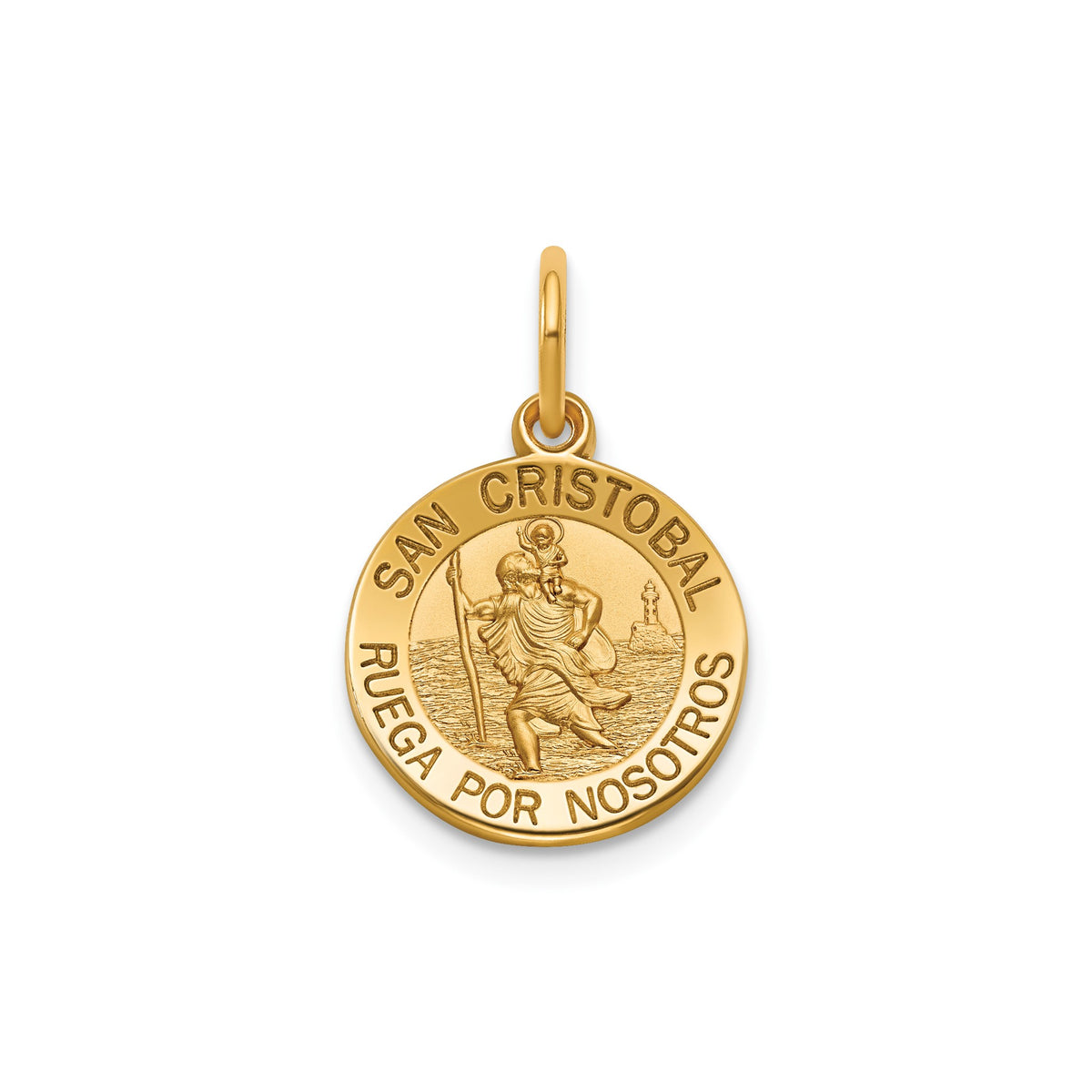 Round St. Christopher-Spanish Medal in 14K Yellow Gold, 13.25mm - Sophia Jewelers