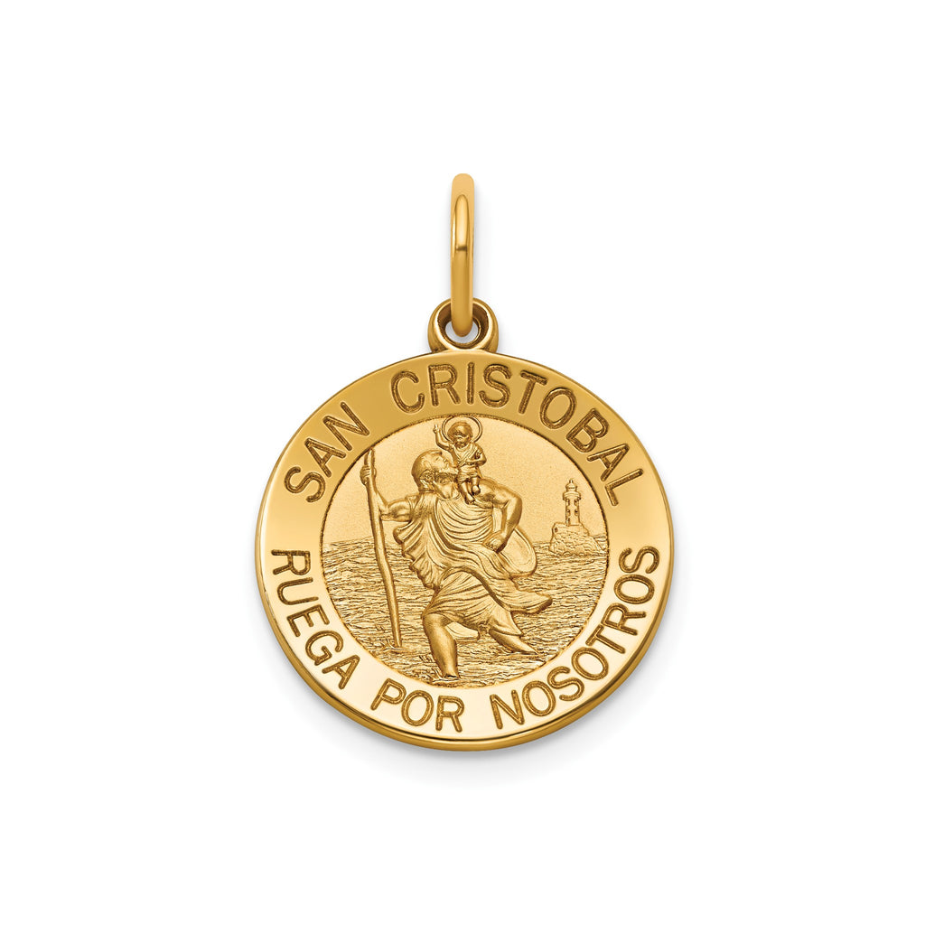 Round St. Christopher-Spanish Medal in 14K Yellow Gold, 16.25mm - Sophia Jewelers