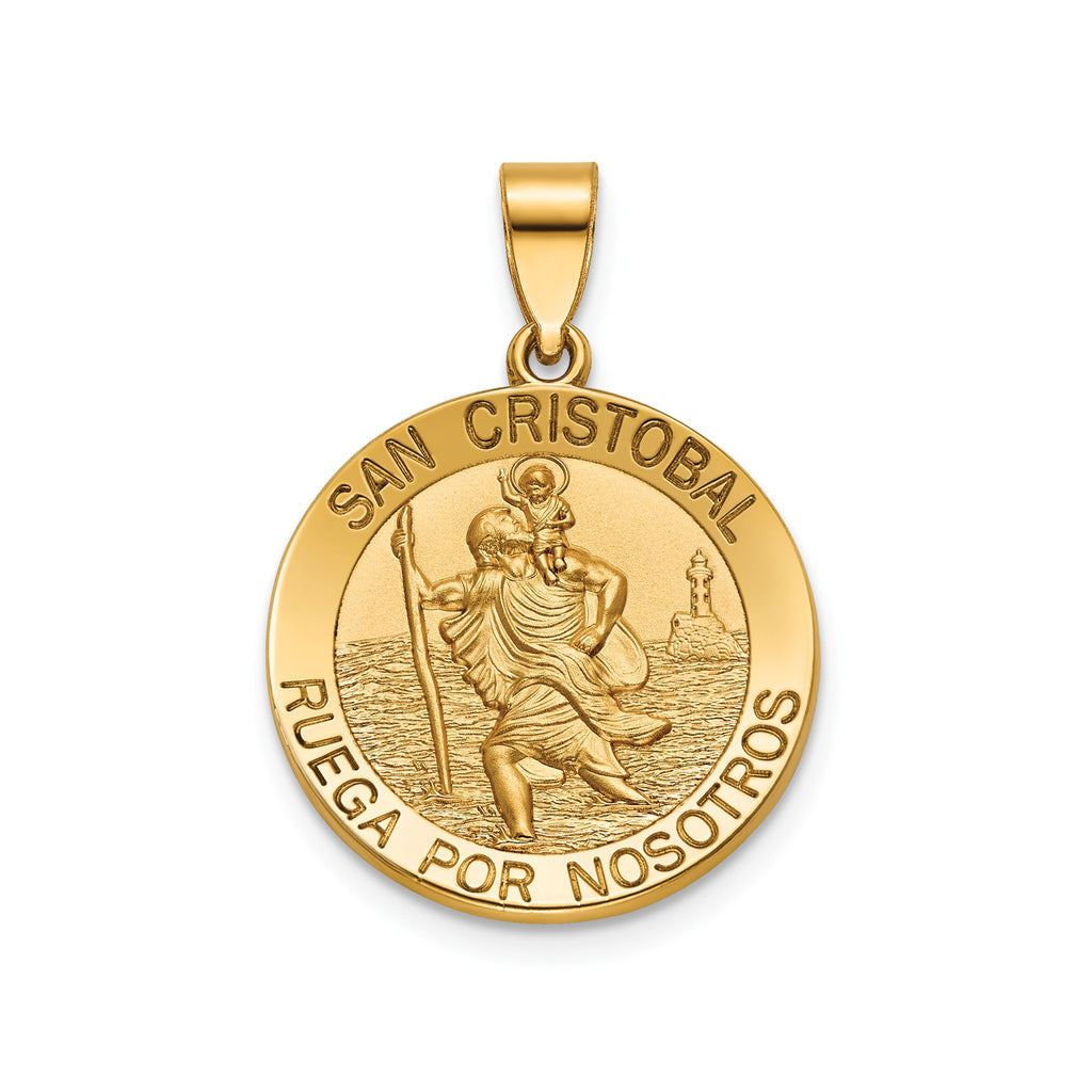 Round St. Christopher-Spanish Medal in 14K Yellow Gold, 18.25mm - Sophia Jewelers