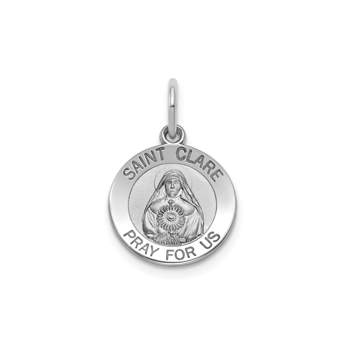Round St. Clare Medal in Sterling Silver, 13.25mm Satin - Sophia Jewelers Main image