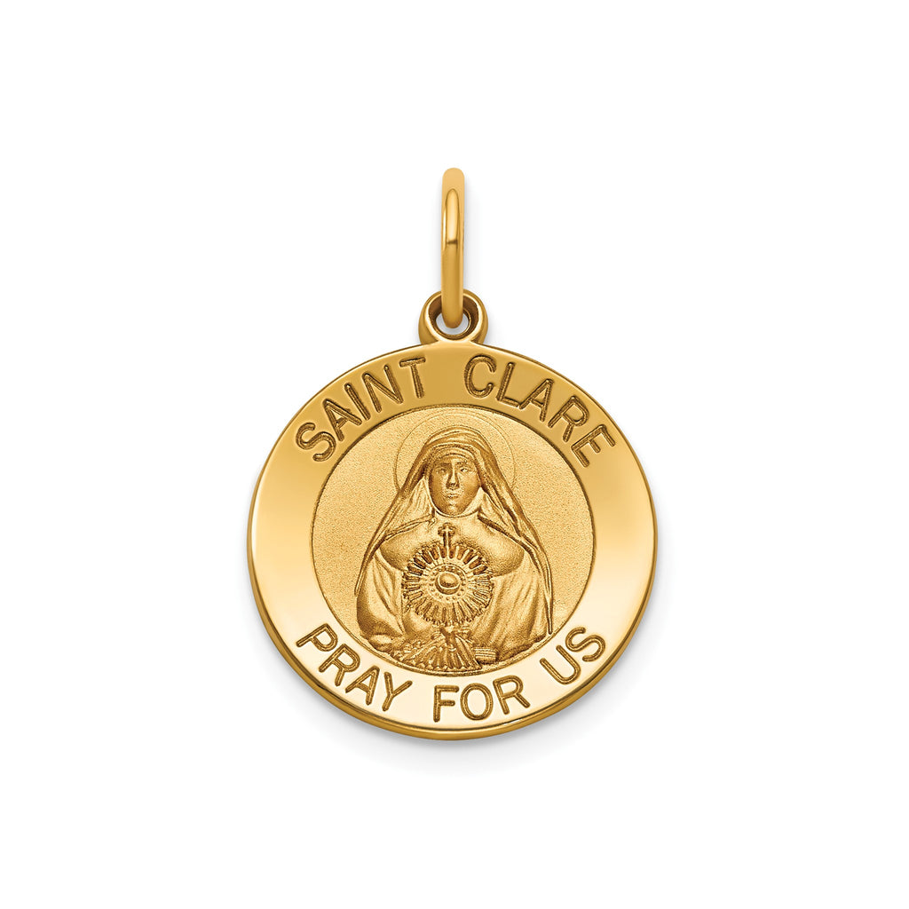 Round St. Clare Medal in 14K Yellow Gold - Sophia Jewelers