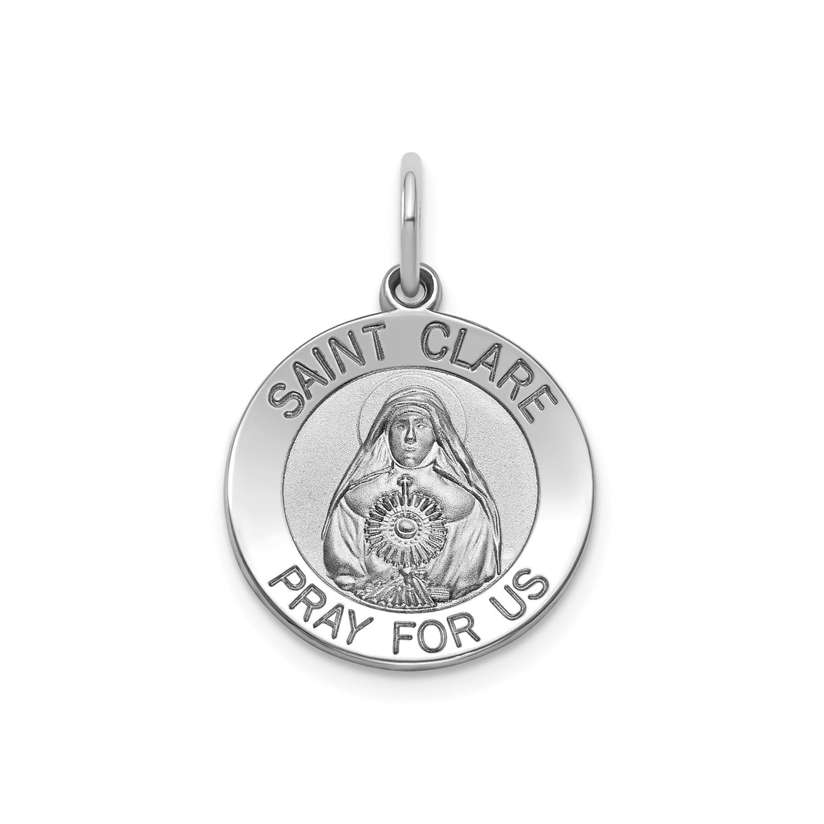 Round St. Clare Medal in Sterling Silver, 16.25mm Satin - Sophia Jewelers Main image