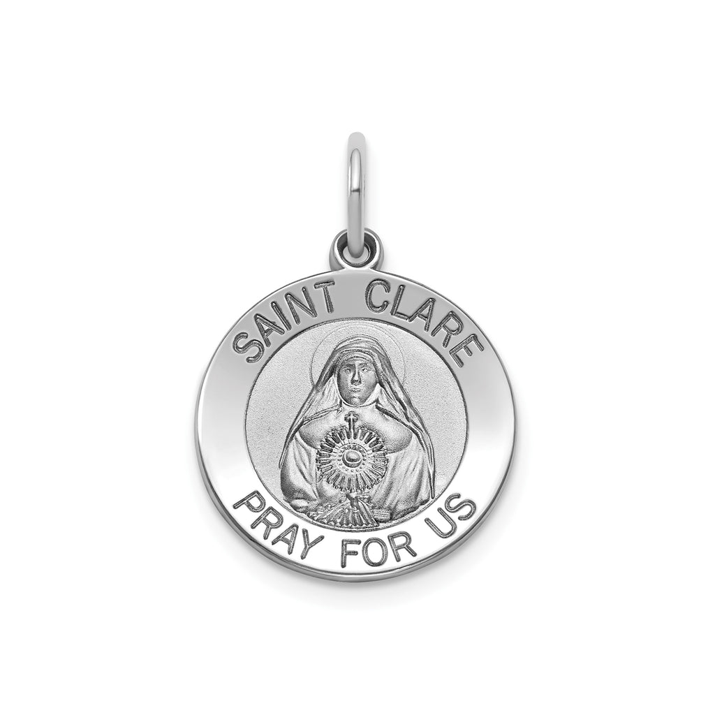 Round St. Clare Medal in Sterling Silver, 16.25mm Satin - Sophia Jewelers