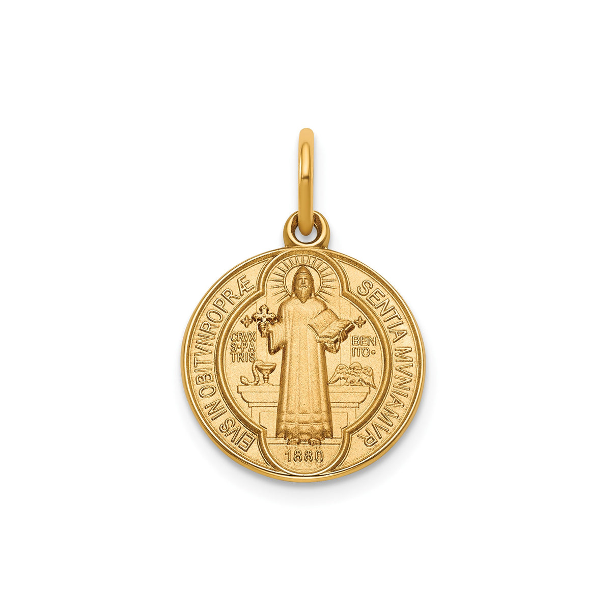 Round St. Benito Medal in 14K Yellow Gold, 14.5mm - Sophia Jewelers