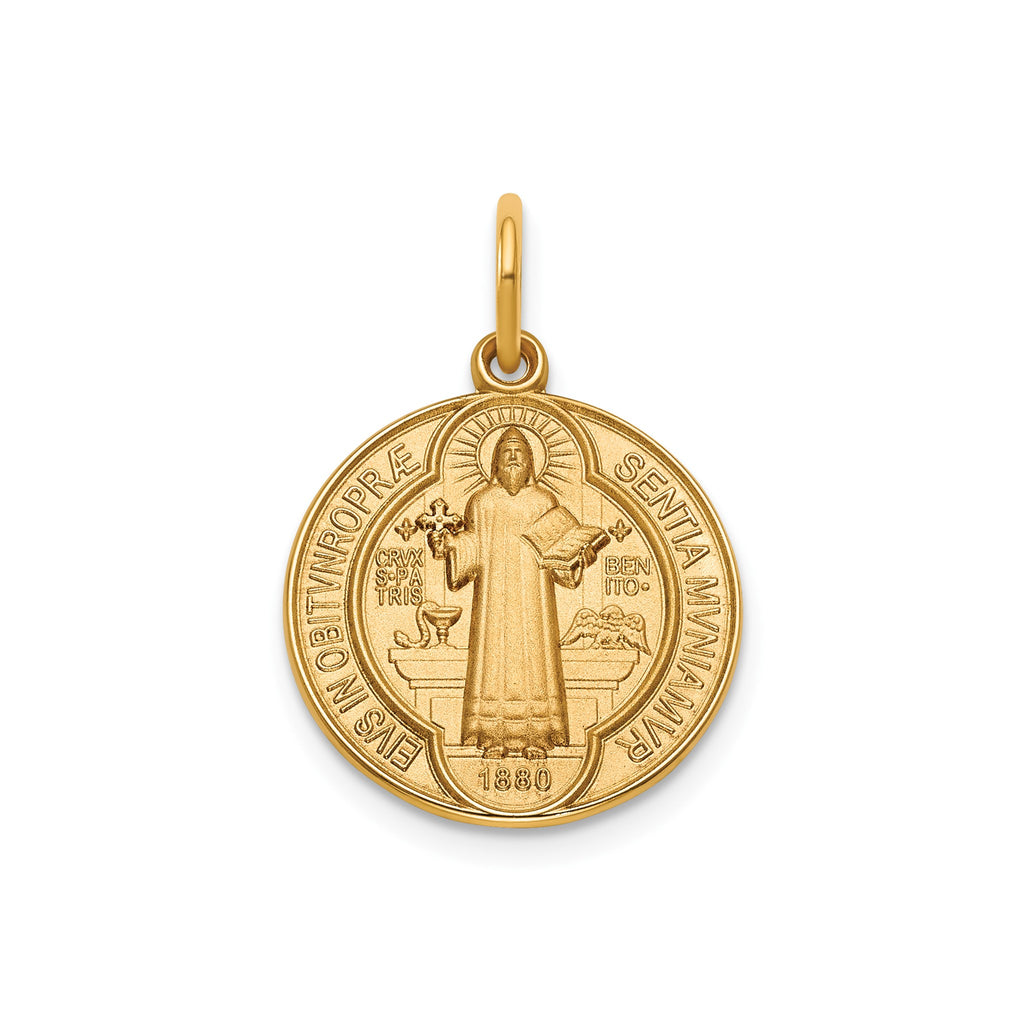 Round St. Benito Medal in 14K Yellow Gold, 16.25mm - Sophia Jewelers