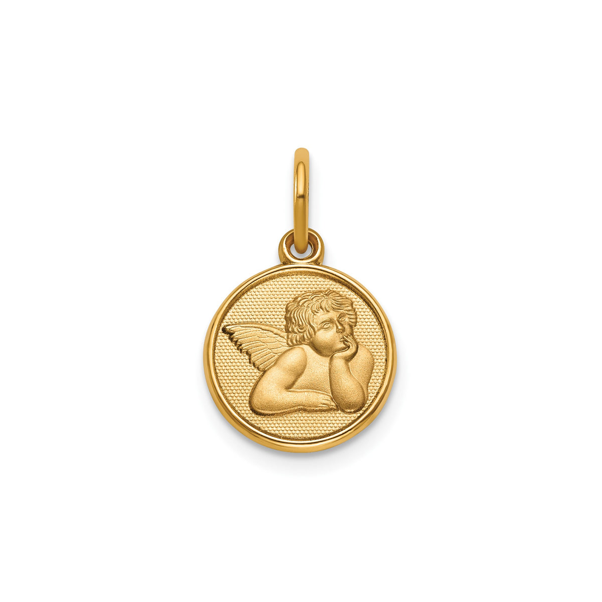 Round Cherub Angel Medal in Gold-Plated Sterling Silver, 11.5mm - Sophia Jewelers