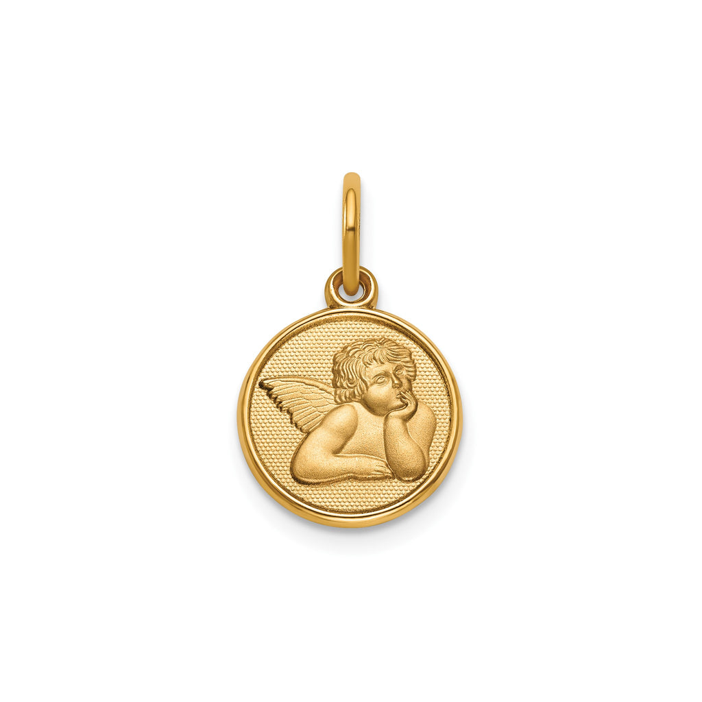 Round Cherub Angel Medal in 14K Yellow Gold, 11.5mm - Sophia Jewelers