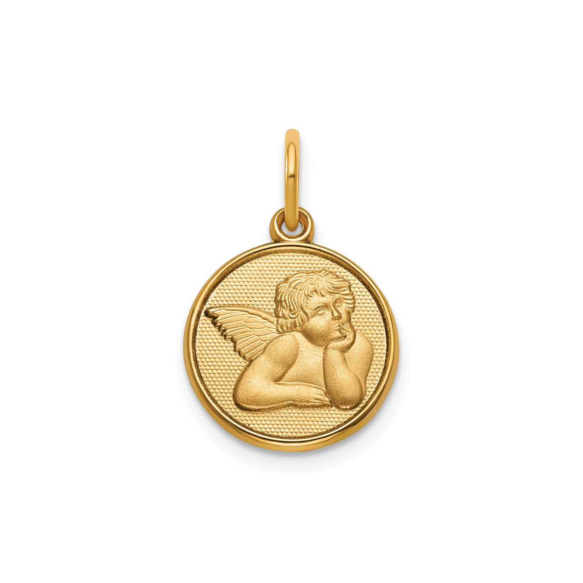 Round Cherub Angel Medal in 14K Yellow Gold, 13.25mm - Sophia Jewelers