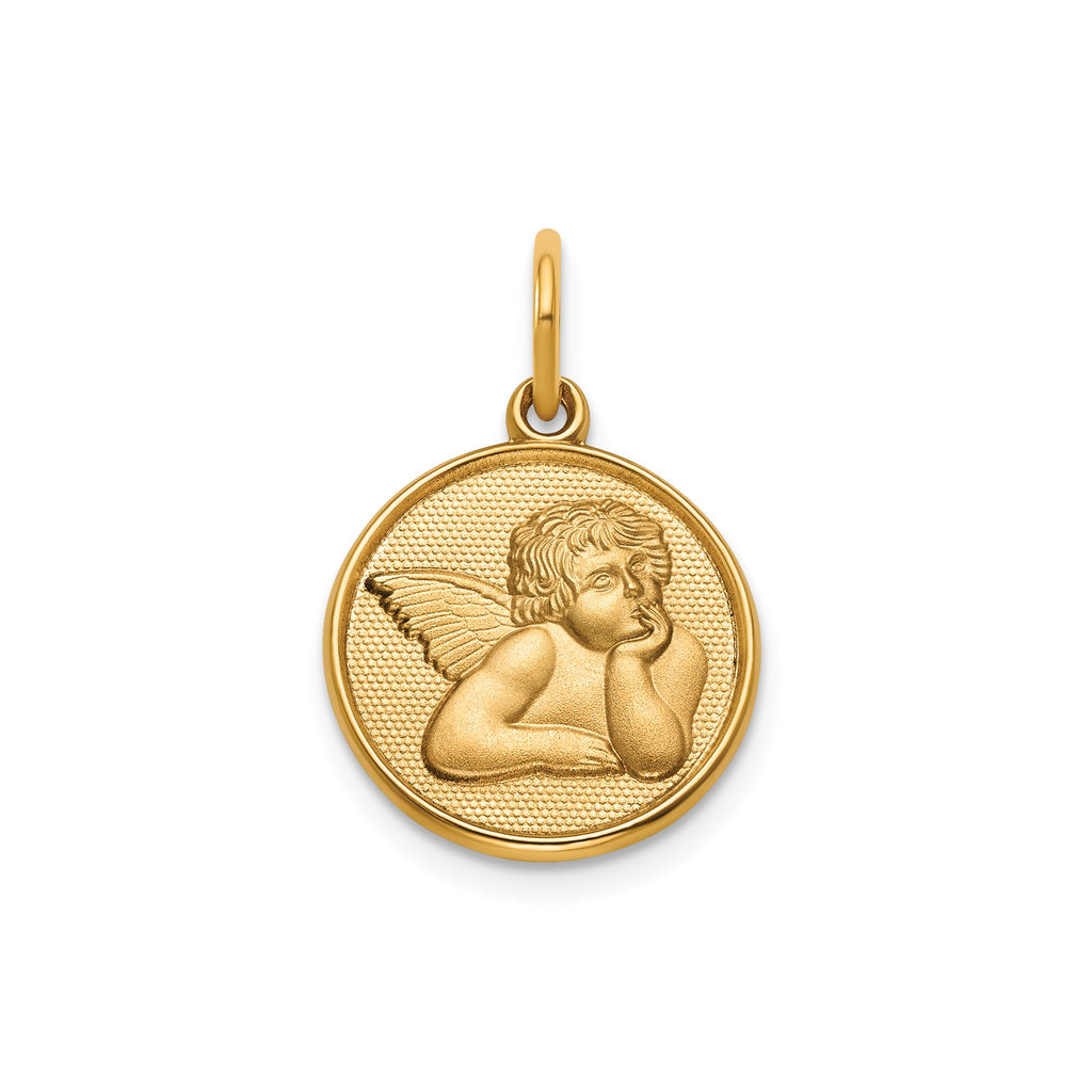 Round Cherub Angel Medal in 14K Yellow Gold, 14.5mm - Sophia Jewelers