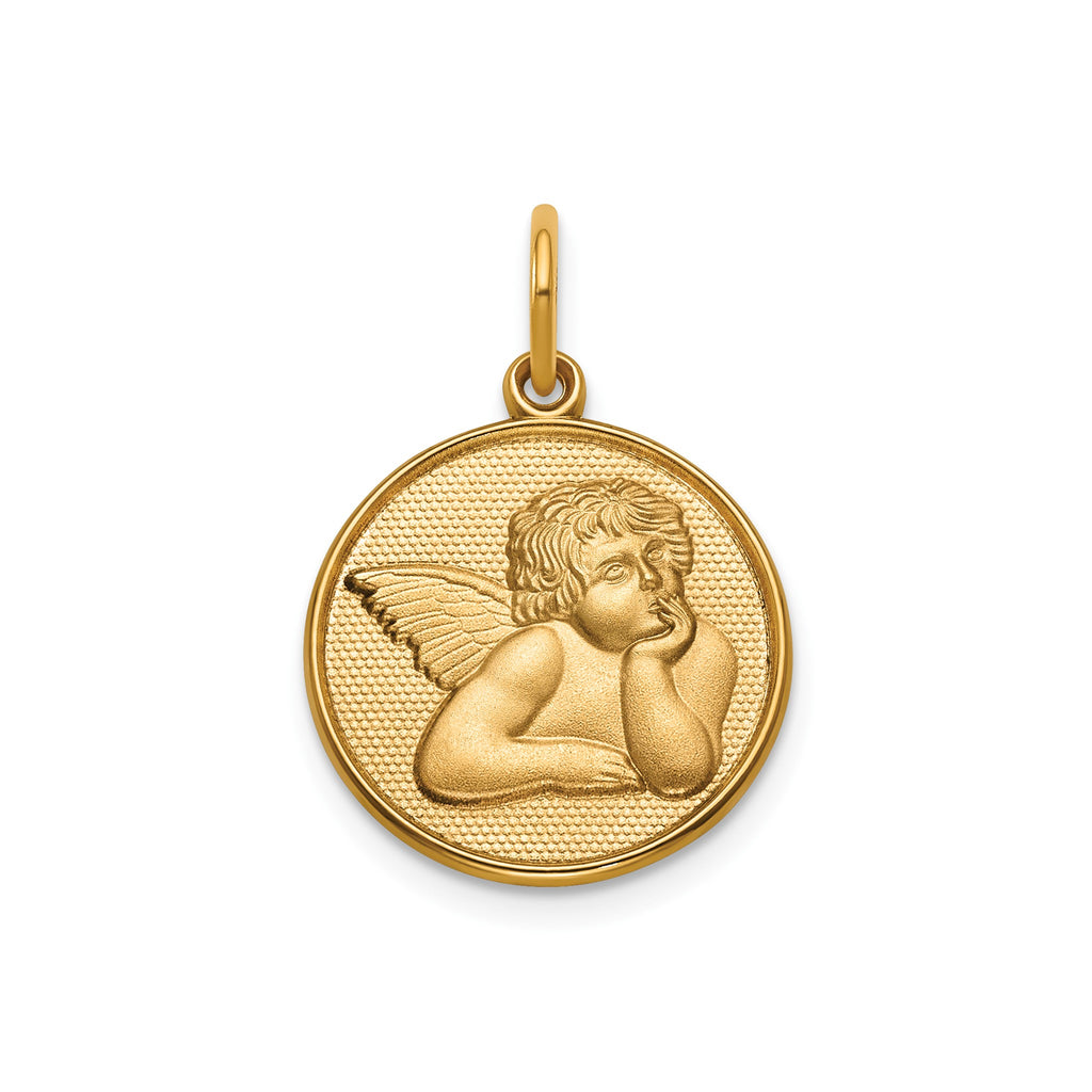 Round Cherub Angel Medal in 14K Yellow Gold, 16.25mm - Sophia Jewelers
