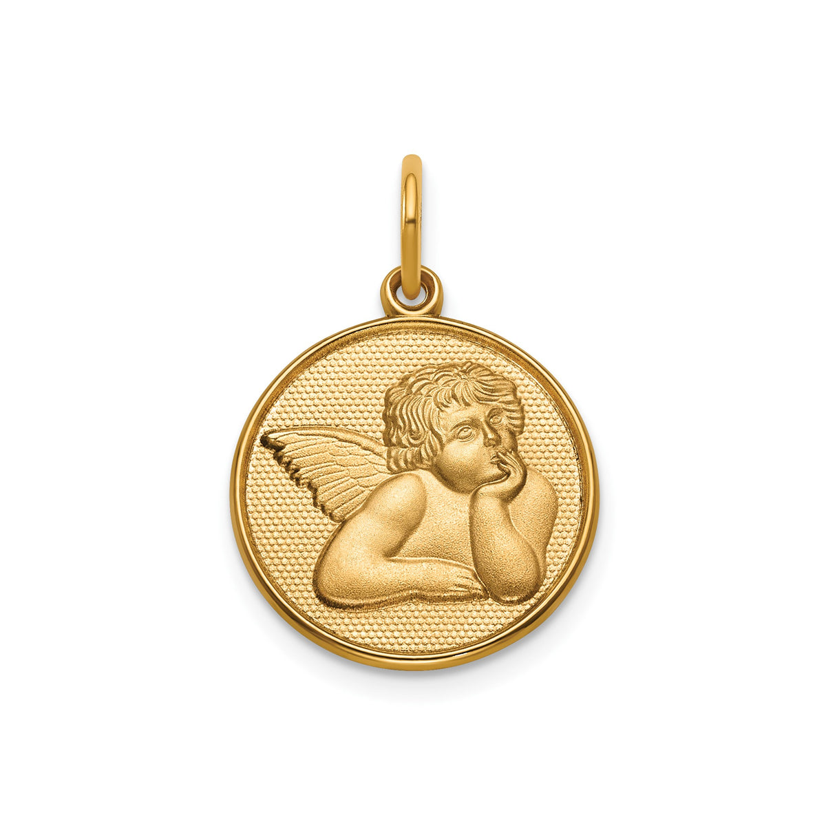 Round Cherub Angel Medal in 14K Yellow Gold, 16.25mm - Sophia Jewelers
