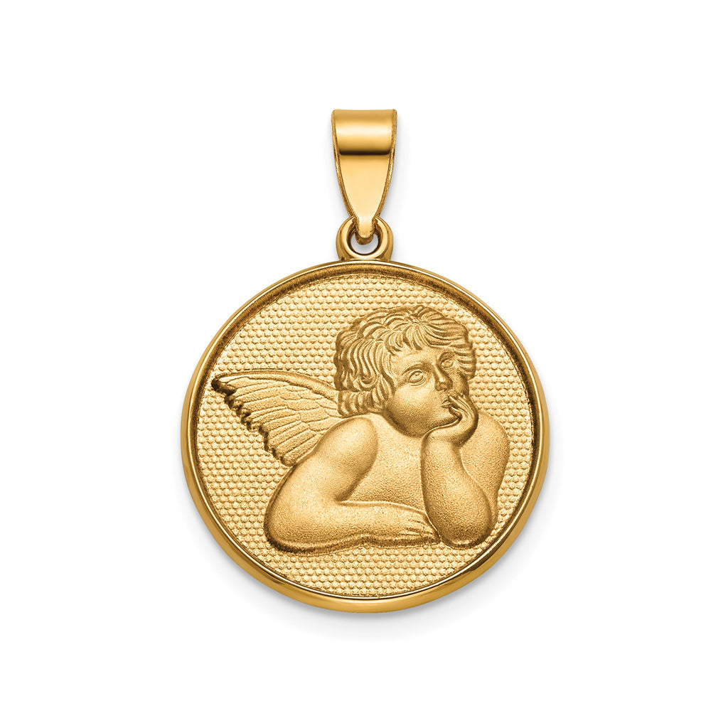 Round Cherub Angel Medal in 14K Yellow Gold, 18.25mm - Sophia Jewelers
