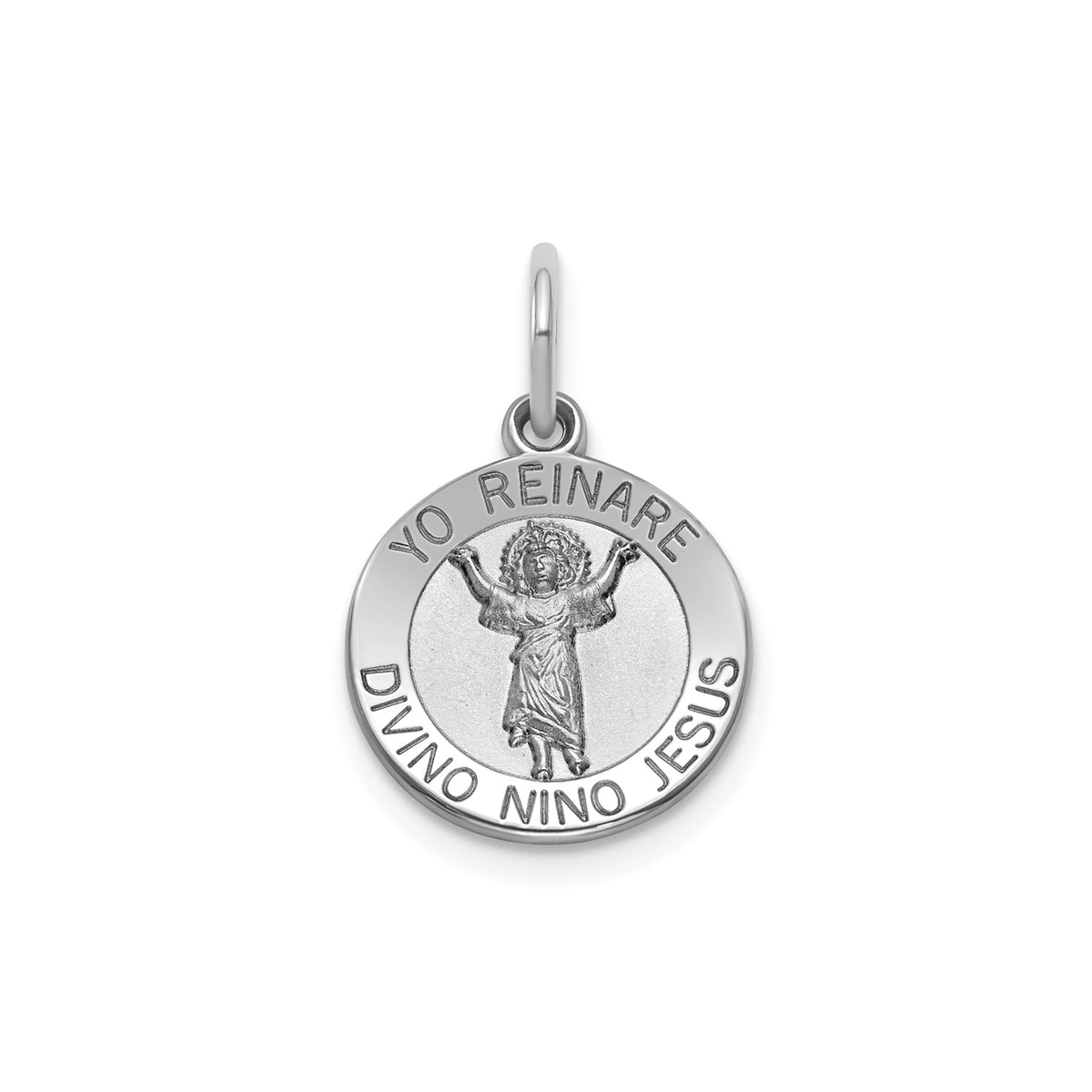 Round Divino Nino Medal in Sterling Silver, Satin - Sophia Jewelers Main image