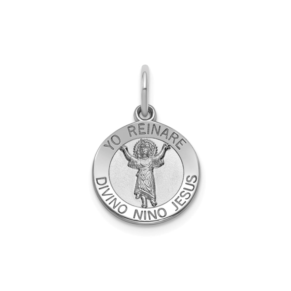 Round Divino Nino Medal in Sterling Silver, Satin - Sophia Jewelers
